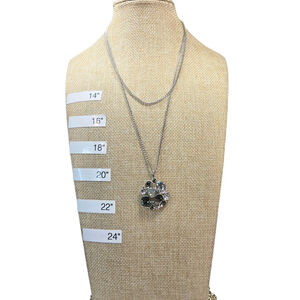 White House Black Market Necklace Silvertone Clear Black Rhinestones Long Chain